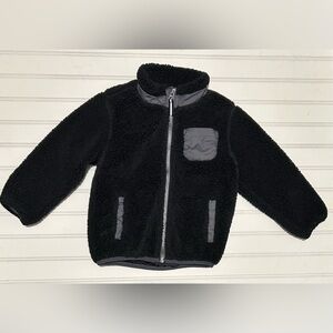 Wonder Nation Kids Jacket 3T Cozy Black Gray Sherpa Fleece Zippered Casual Fall